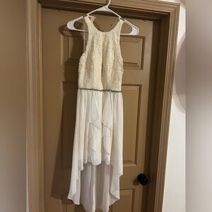 Elegant Cream and White High-Low Dress